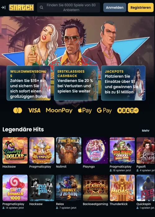 Navigation sur Snatch Casino