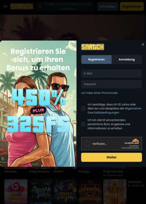 Inscription au casino Snatch